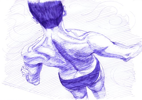 Shaded drawing of a man's back